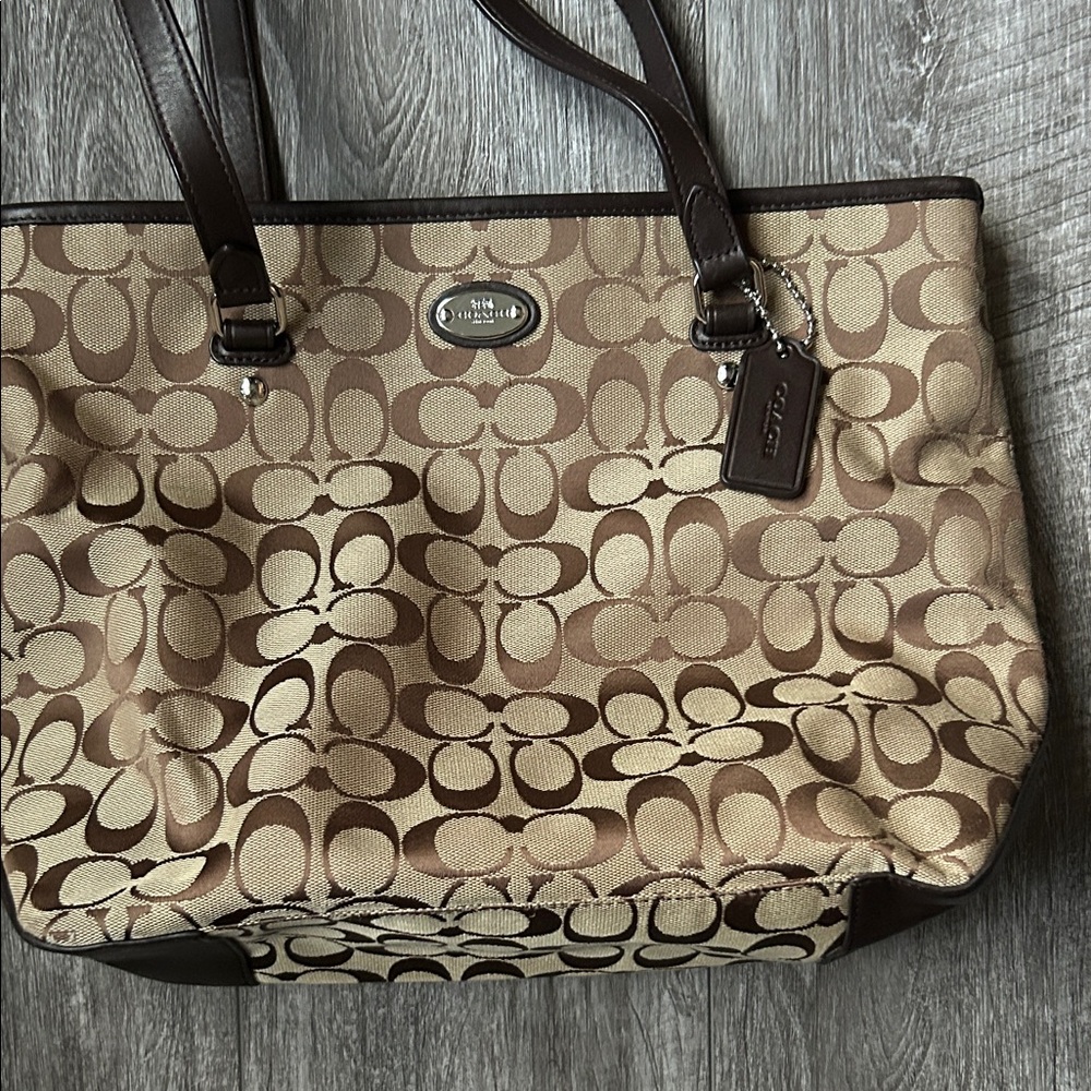 Coach Tan and Brown Signature Tote